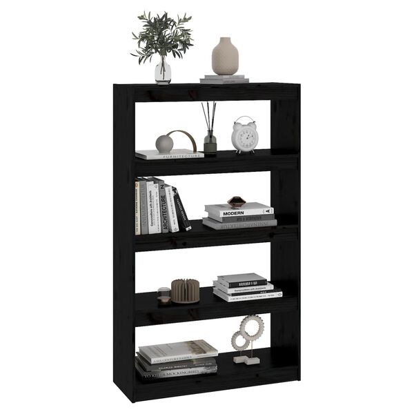 vidaXL Βιβλιοθήκη/Διαχωριστικό Χώρου Μαύρη 80x30x135,5 εκ. Μασίφ Πεύκο