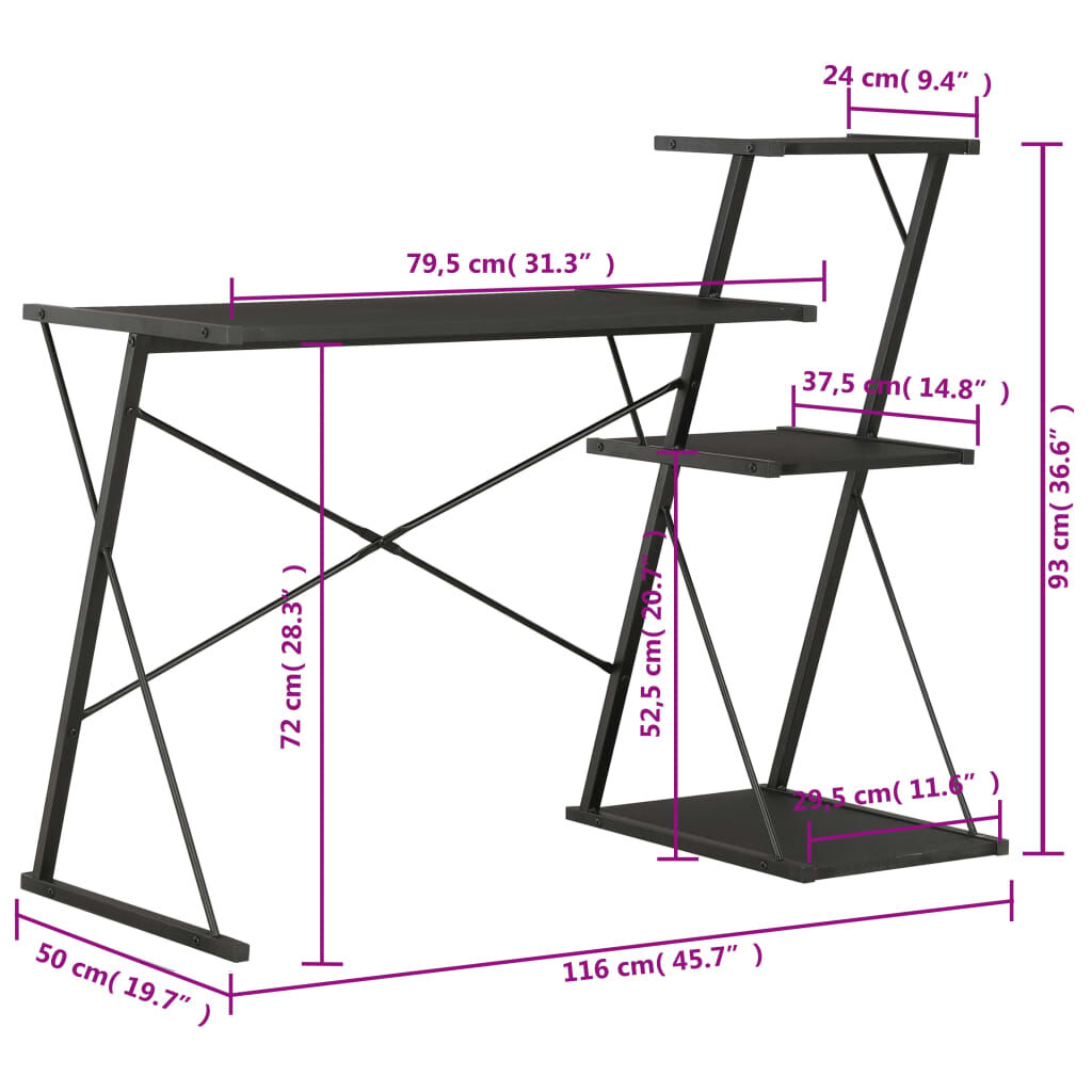 vidaXL Γραφείο με Ράφια Μαύρο 116 x 50 x 93 εκ.
