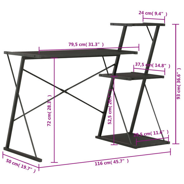 vidaXL Γραφείο με Ράφια Μαύρο 116 x 50 x 93 εκ.