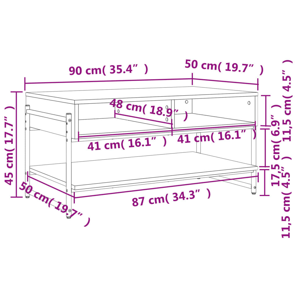 vidaXL Τραπεζάκι Σαλονιού Γκρι Sonoma 90x50x45 εκ. Επεξεργασμένο Ξύλο