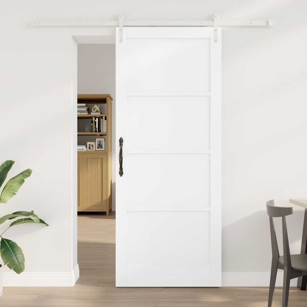 vidaXL Συρόμενη Πόρτα Λευκό 86 x 211 cm Μασίφ ξύλο πεύκου και χάλυβας