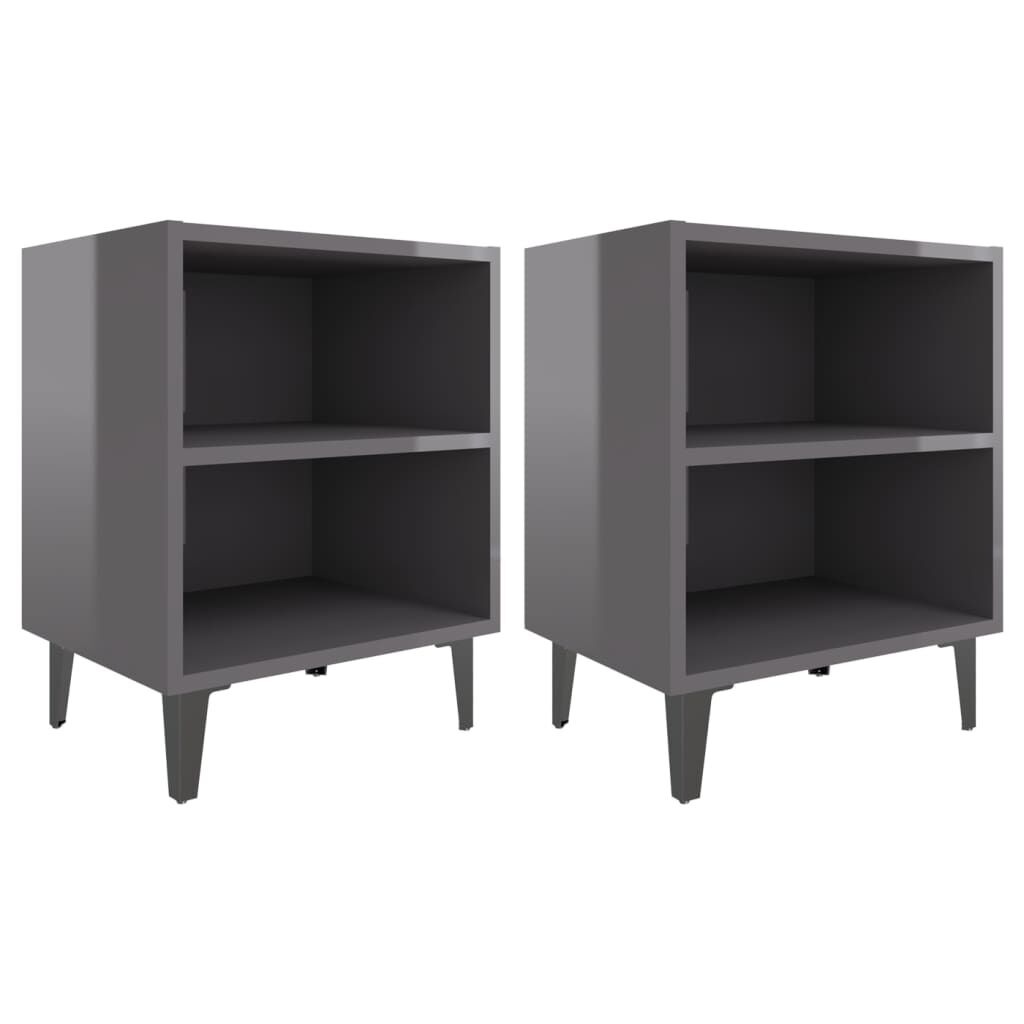 vidaXL Κομοδίνα 2 τεμ. Γυαλιστερό Γκρι 40x30x50 εκ. με Μεταλλικά Πόδια