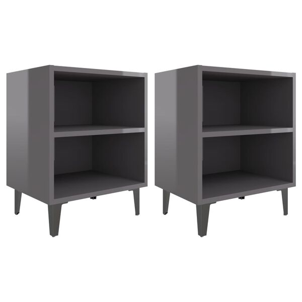 vidaXL Κομοδίνα 2 τεμ. Γυαλιστερό Γκρι 40x30x50 εκ. με Μεταλλικά Πόδια