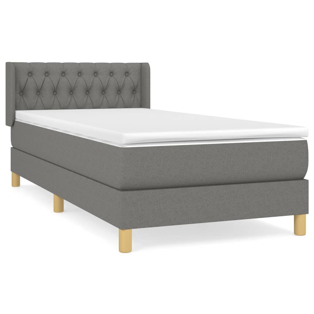 vidaXL Κρεβάτι Boxspring με Στρώμα Σκούρο Γκρι 90x190 εκ. Υφασμάτινο