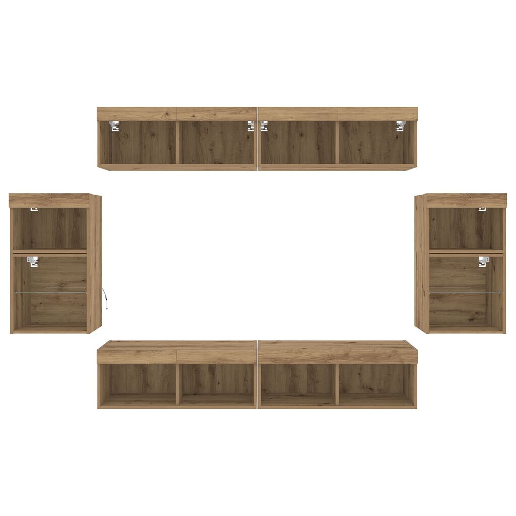 vidaXL 8 κομμάτια Μονάδες Τηλεόρασης με LED Artisan Oak από επεξεργασμένο ξύλο