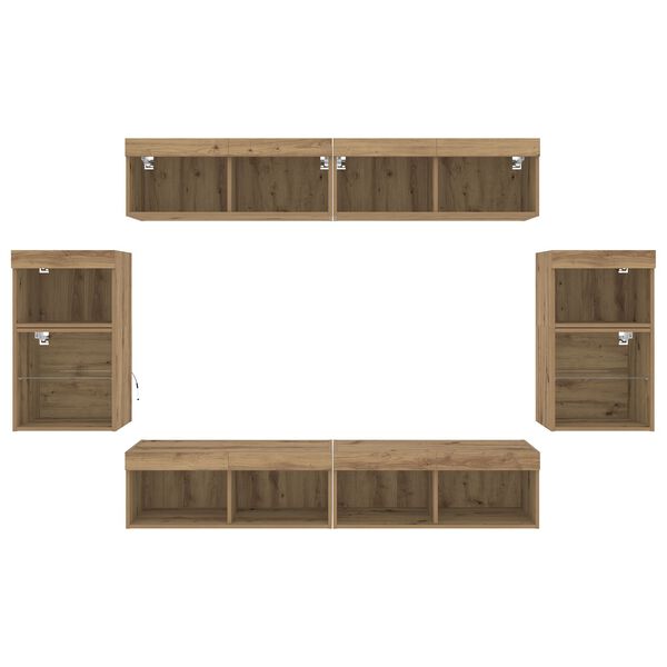 vidaXL 8 κομμάτια Μονάδες Τηλεόρασης με LED Artisan Oak από επεξεργασμένο ξύλο