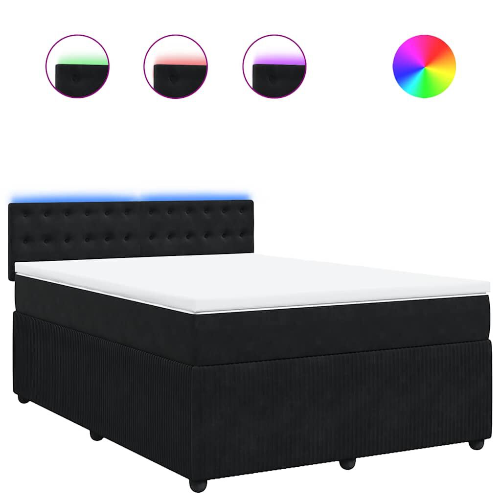 vidaXL Κρεβάτι Boxspring με Στρώμα Μαύρο 140x190 εκ. Βελούδινο