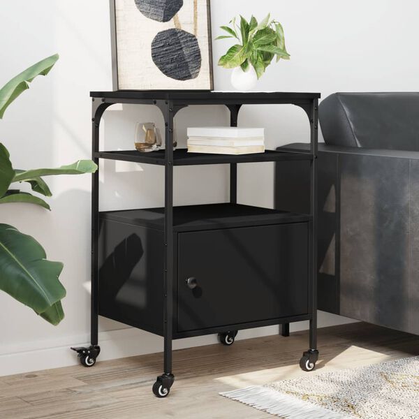 vidaXL Βάση Εκτυπωτή 3 Επιπέδων Μαύρη 50x40x76 εκ. Επεξεργασμένο Ξύλο