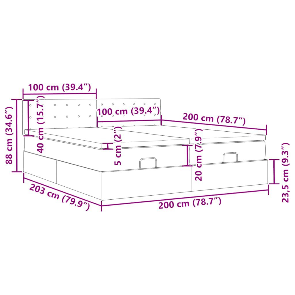 vidaXL Οθωμανικό κρεβάτι με στρώματα Μαύρο 200x200cm Faux Leather