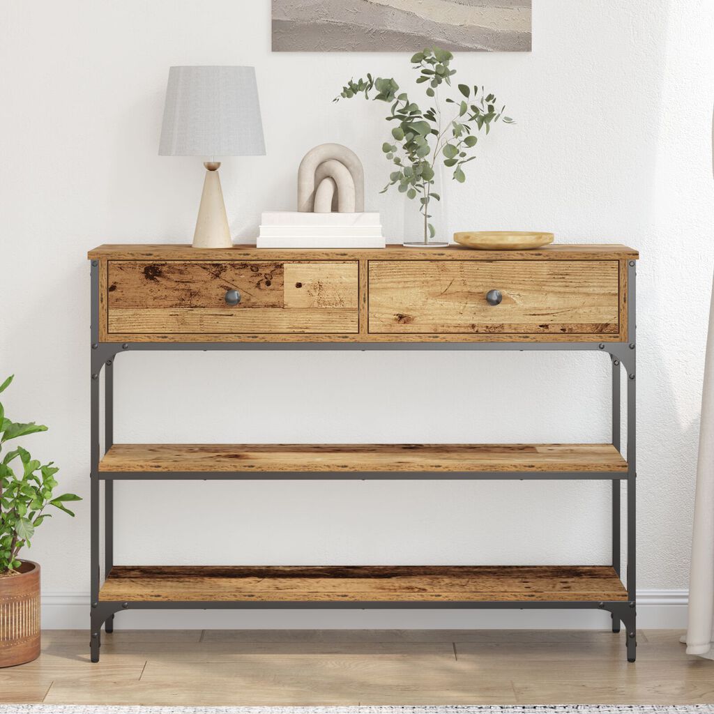 vidaXL Τραπέζι κονσόλας Παλιού Ξύλου 100x25x75 εκ Κατασκευασμένο από Ξύλο και Ατσάλι