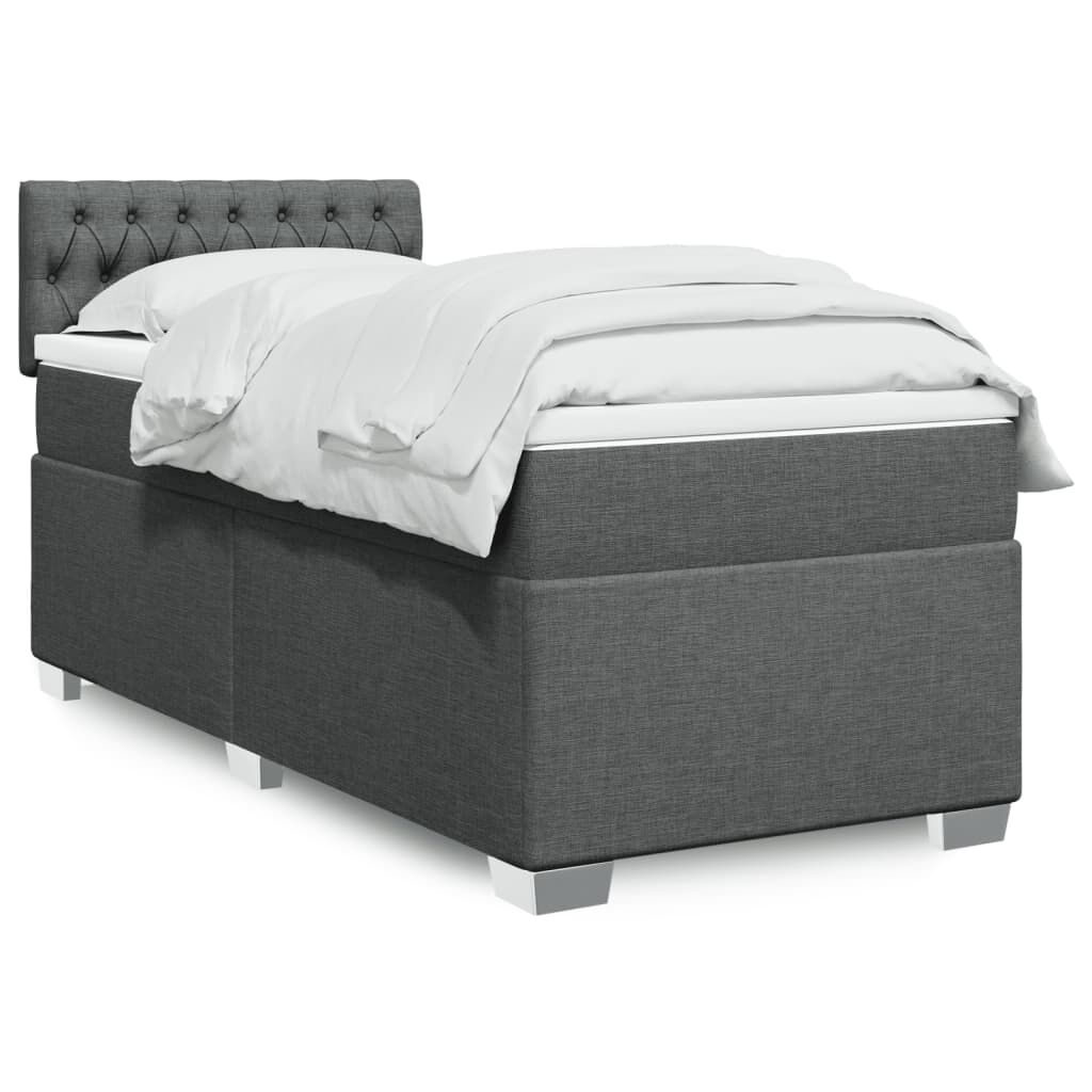 vidaXL Κρεβάτι Boxspring με Στρώμα Σκούρο Γκρι 100x200 εκ. Υφασμάτινο