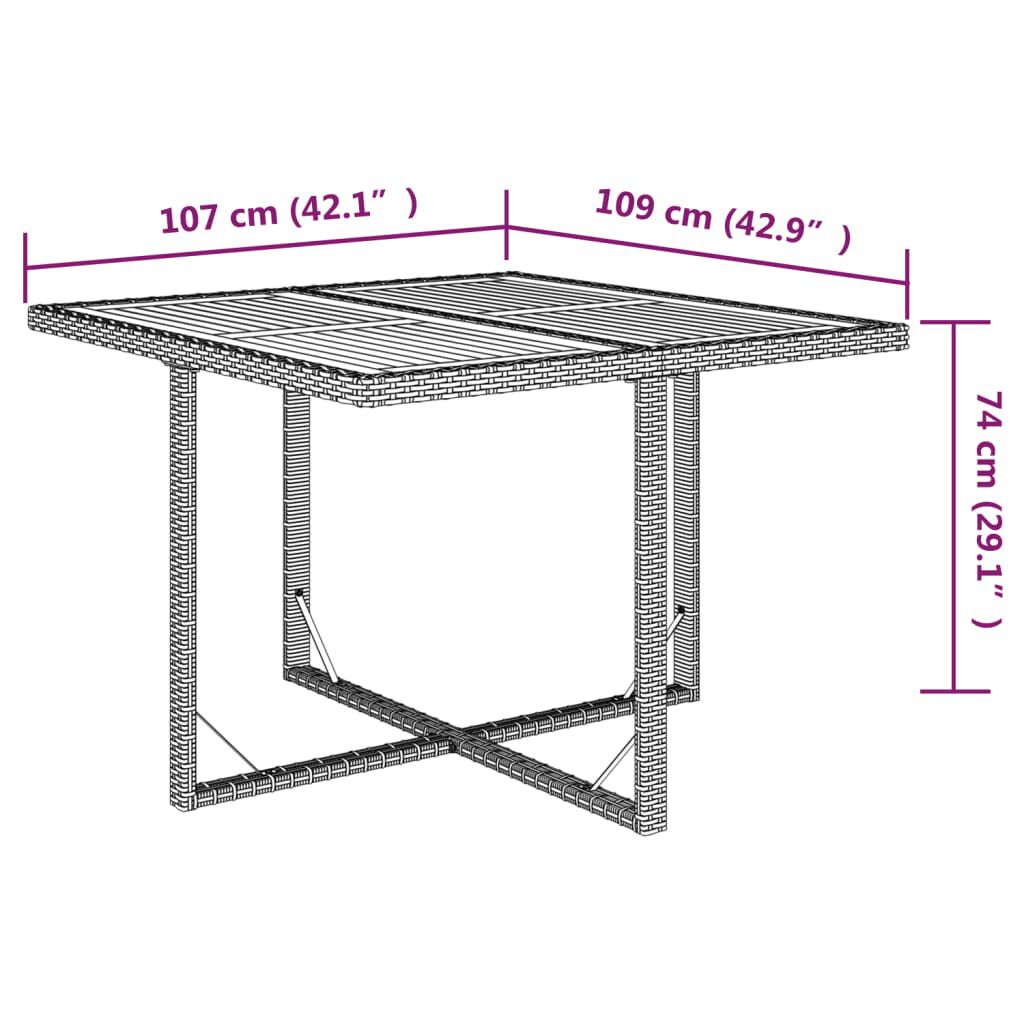 vidaXL Τραπέζι Κήπου Μπεζ 109x107x74 εκ. Συνθετικό Ρατάν/Μασίφ Ακακία