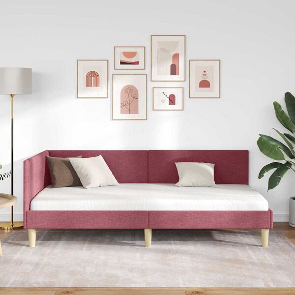 vidaXL Κρεβάτι Γωνίας Άλλο Μπορντό 90 x 190 cm Ύφασμα και Έργο ξύλου