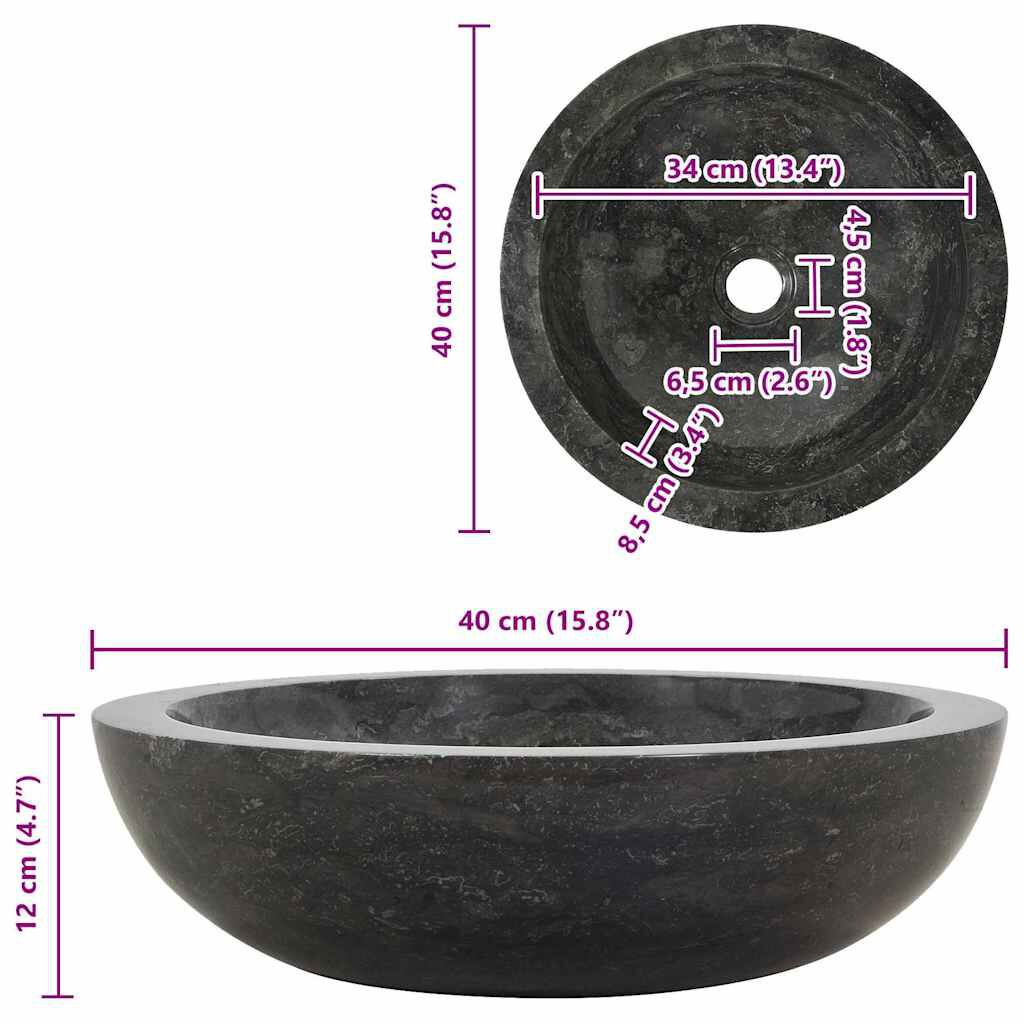 vidaXL Νιπτήρας Μαύρος 40 x 12 εκ. Μαρμάρινος
