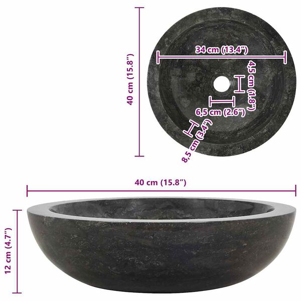 vidaXL Νιπτήρας Μαύρος 40 x 12 εκ. Μαρμάρινος