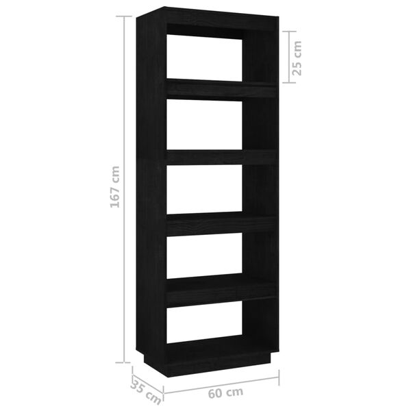 vidaXL Βιβλιοθήκη/Διαχωριστικό Χώρου Μαύρο 60x35x167 εκ. Μασίφ Πεύκο