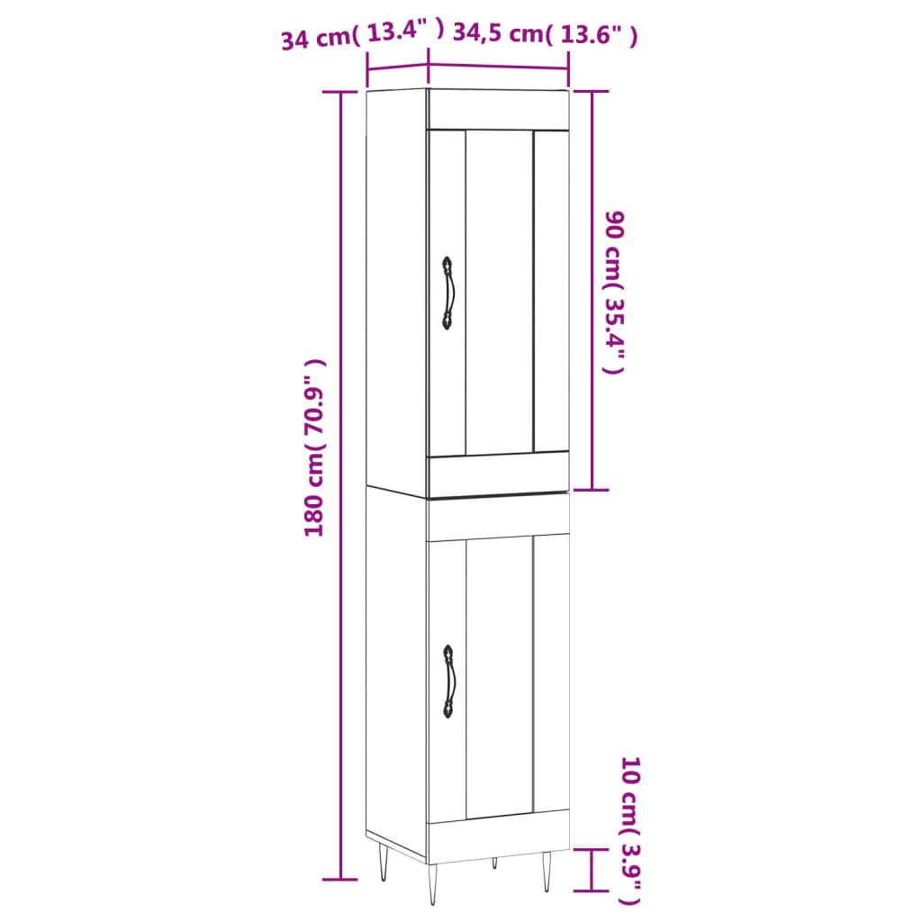 vidaXL Ντουλάπι Μαύρο 34,5 x 34 x 180 εκ. από Επεξεργασμένο Ξύλο