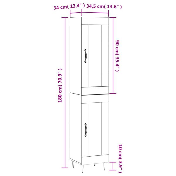 vidaXL Ντουλάπι Μαύρο 34,5 x 34 x 180 εκ. από Επεξεργασμένο Ξύλο