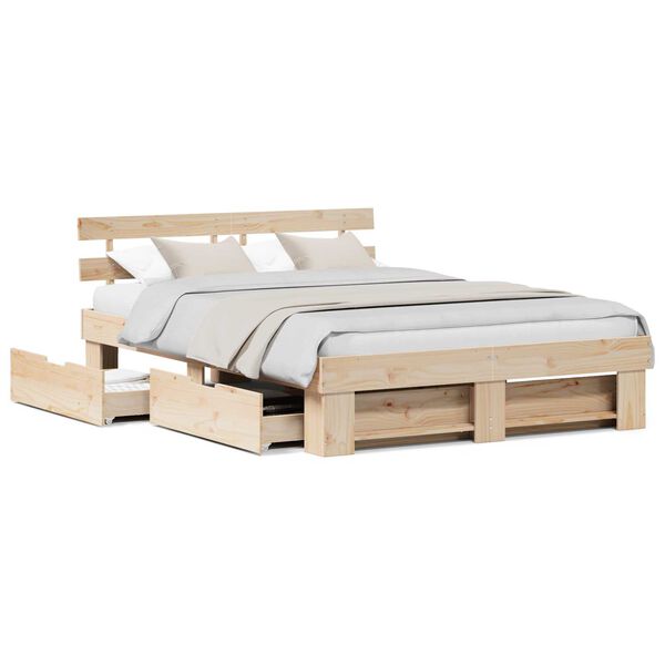vidaXL Σκελετός Κρεβατιού Καφέ 150 x 200 cm Συμπαγές ξύλο πεύκου