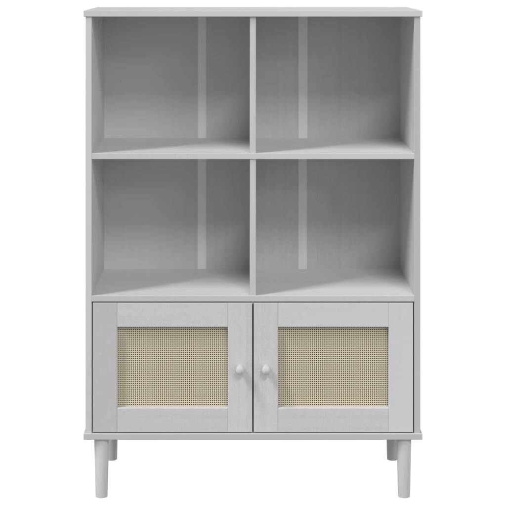 vidaXL Βιβλιοθήκη SENJA Λευκή/Όψη Ρατάν 90x35x130 εκ Μασίφ Ξύλο Πεύκου