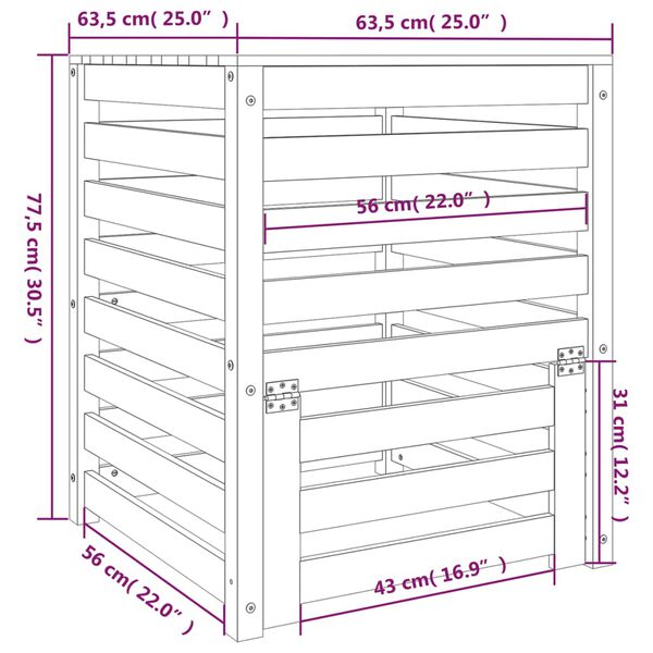 vidaXL Κομποστοποιητής Λευκός 63,5x63,5x77,5 εκ. από Μασίφ Ξύλο Πεύκου