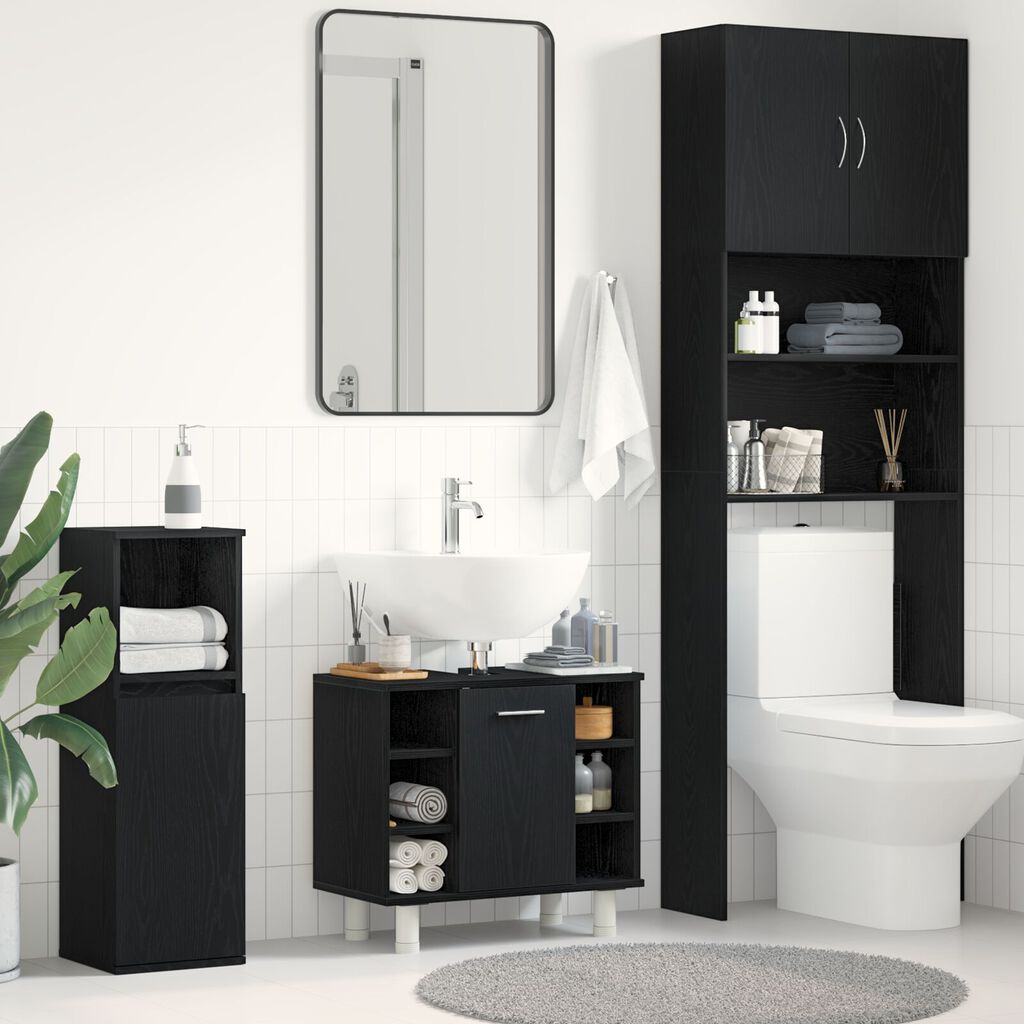 vidaXL Ντουλάπι Μπάνιου Μαύρο Δρυς 60x32x54 εκ. Επεξεργασμένο Ξύλο