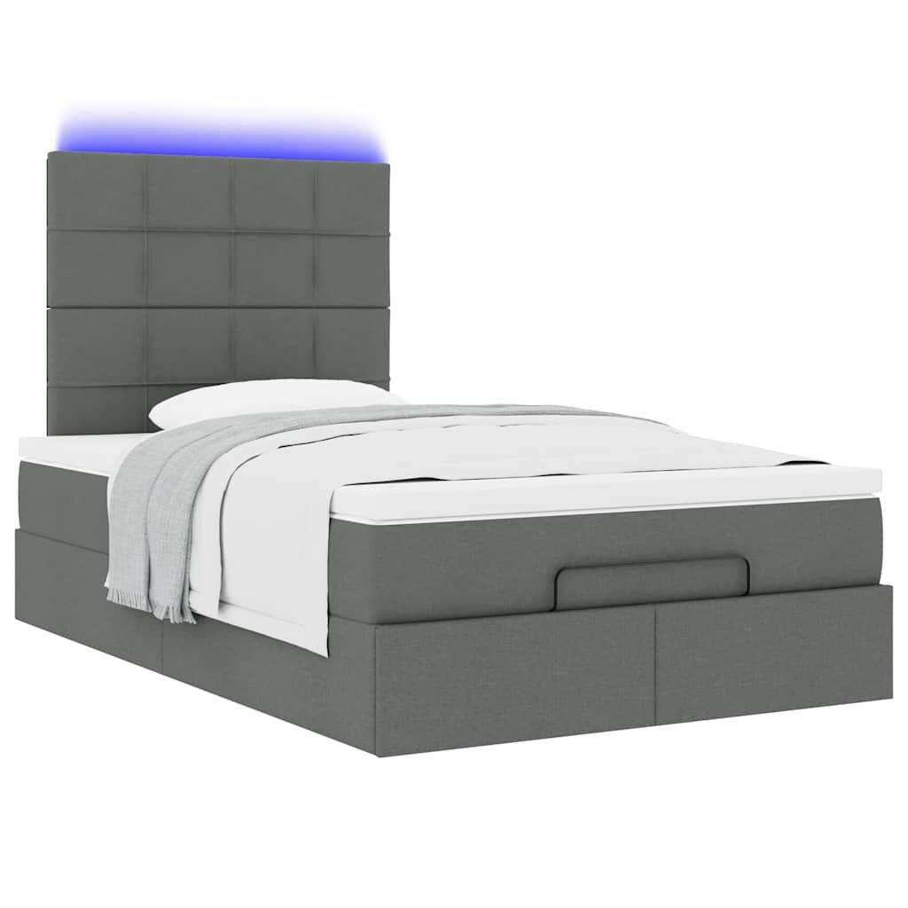 vidaXL Οθωμανικό κρεβάτι με στρώμα & LEDs Σκούρο γκρι 120x200cm Ύφασμα