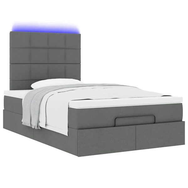 vidaXL Οθωμανικό κρεβάτι με στρώμα & LEDs Σκούρο γκρι 120x200cm Ύφασμα