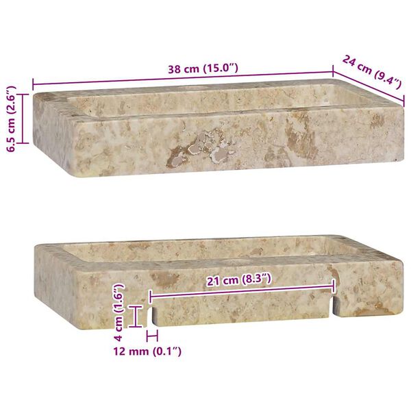 vidaXL Νιπτήρας Επιτοίχιος Κρεμ 38 x 24 x 6,5 εκ. Μαρμάρινος