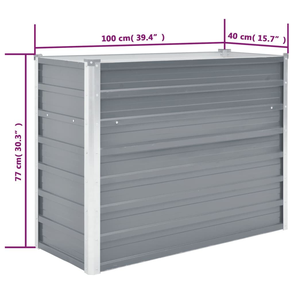 vidaXL Ζαρντινιέρα Υπερυψωμένη Γκρι 100x40x77 εκ. Γαλβανισμ. Χάλυβας