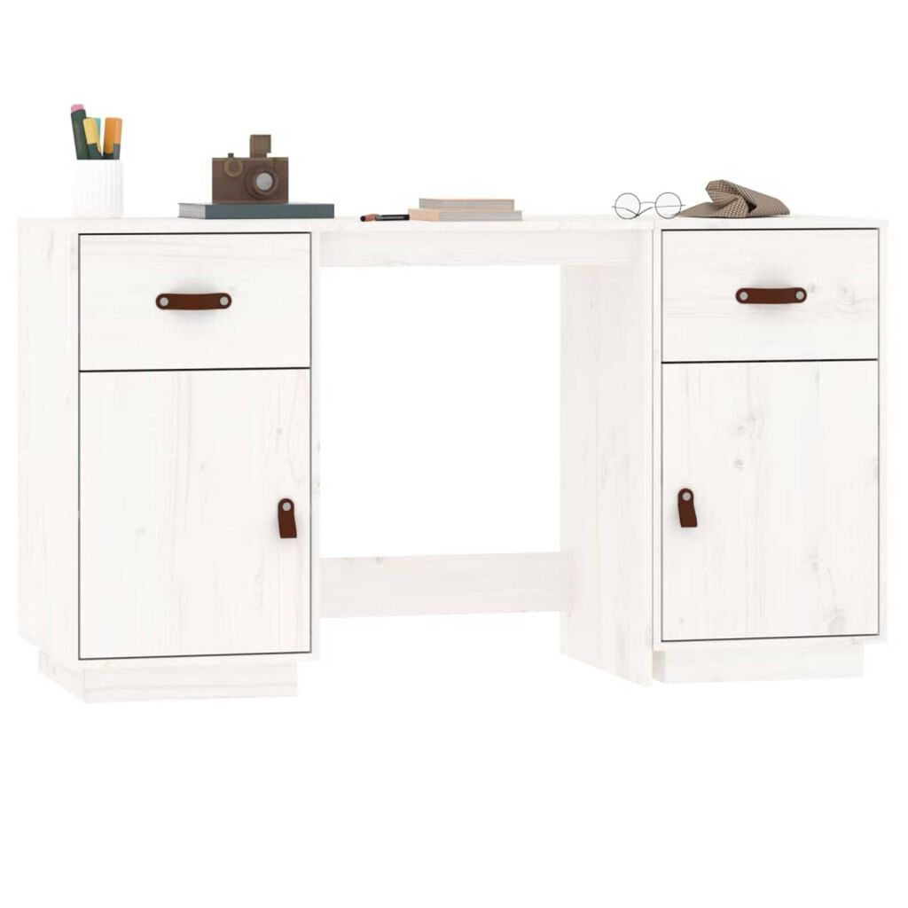 vidaXL Ντουλάπι Γραφείου Καφέ Λευκό 135x50x75εκ. από Μασίφ Ξύλο Πεύκου