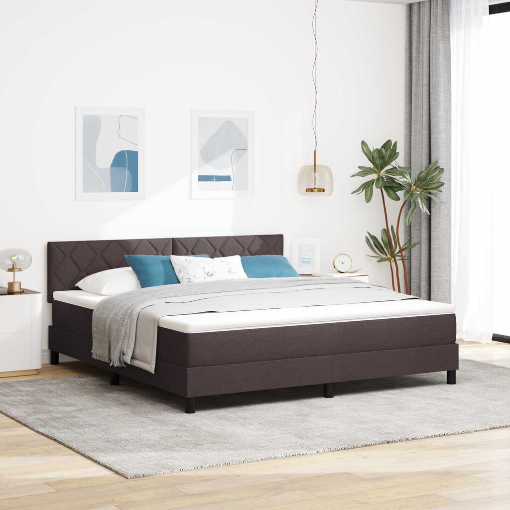vidaXL Κρεβάτι με Στρώμα & Φωτισμό LED Σκούρο Καφέ 180x200 εκ. Υφασμα