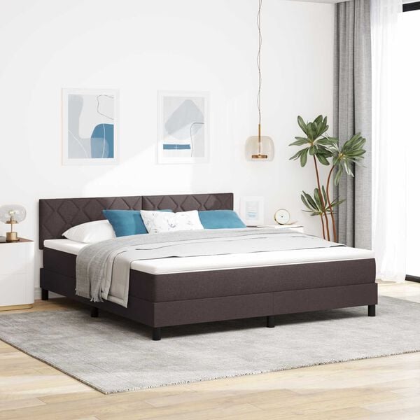 vidaXL Κρεβάτι με Στρώμα & Φωτισμό LED Σκούρο Καφέ 180x200 εκ. Υφασμα