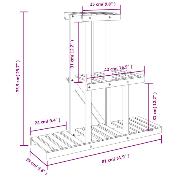 vidaXL Βάση Λουλουδιών 81x25x75,5 εκ. από Μασίφ Ξύλο Ελάτης