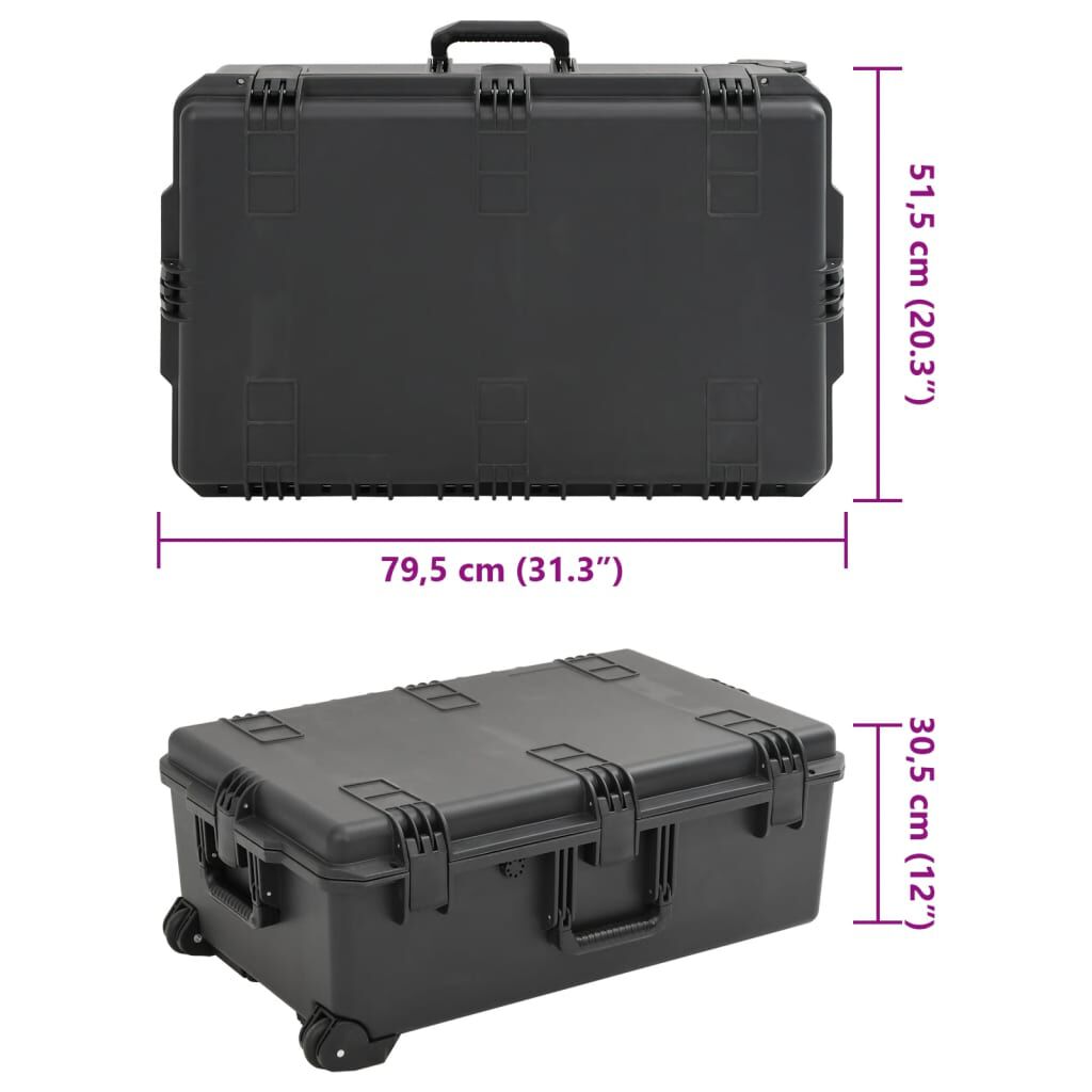 vidaXL Θήκη Πτήσης Φορητή Μαύρη 79,5x51,5x30,5 εκ. από Πολυπροπυλένιο