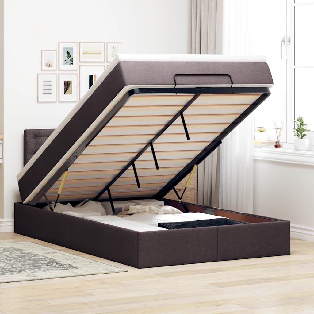 vidaXL Οθωμανικό κρεβάτι με στρώμα & LEDs Σκούρο καφέ 120x200cm Ύφασμα