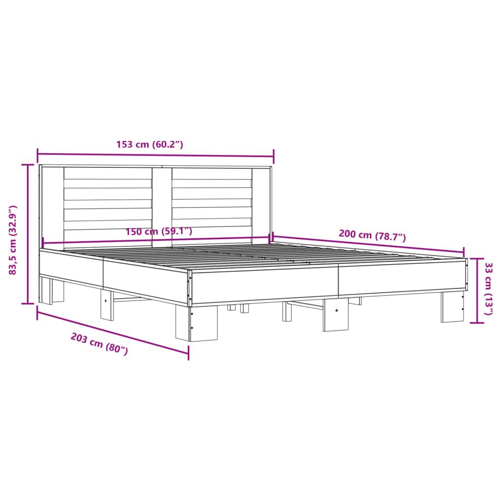 vidaXL Πλαίσιο Κρεβατιού Μαύρο 160x200 εκ. Επεξ. Ξύλο & Μέταλλο