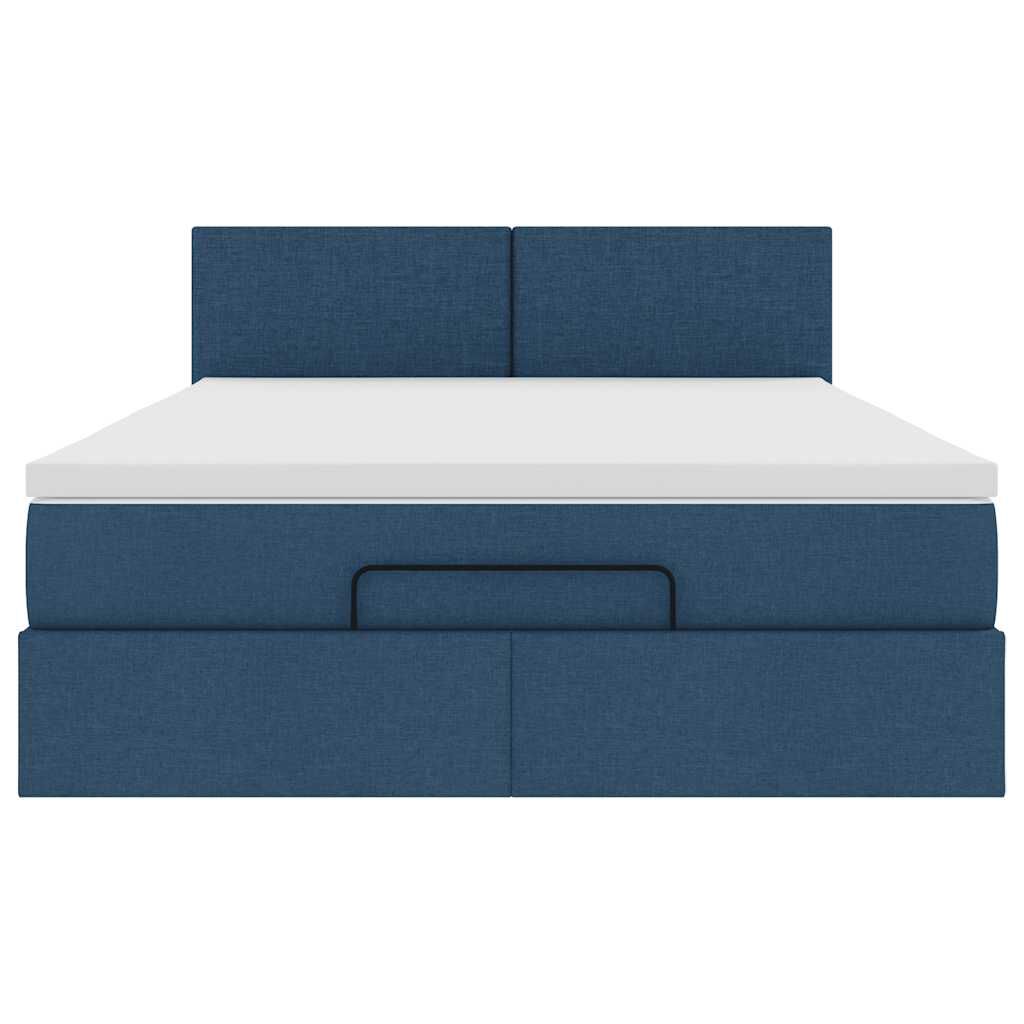 vidaXL Οθωμανικό κρεβάτι με στρώμα μπλε 140x200cm ύφασμα