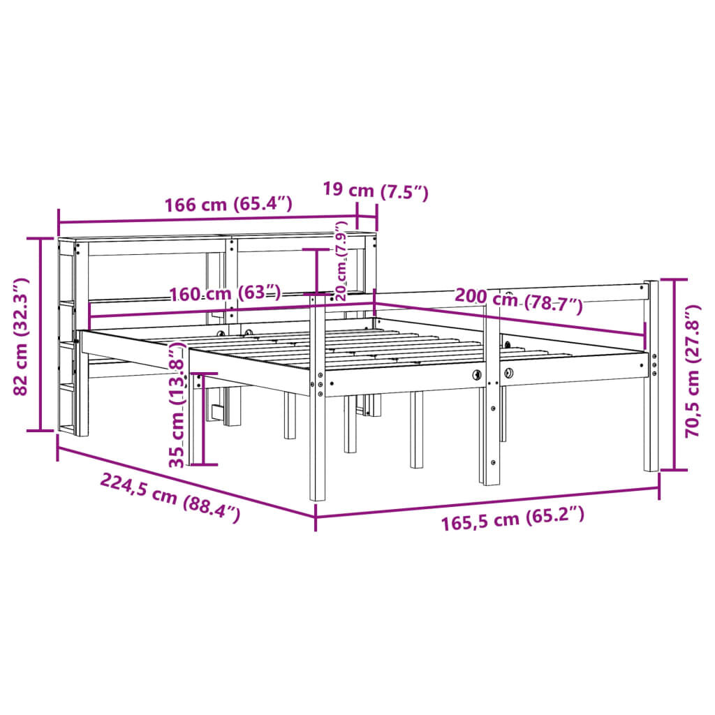 vidaXL Κρεβάτι Ηλικιωμένου με Κεφαλάρι Λευκό 160x200 εκ. Μασίφ Πεύκο