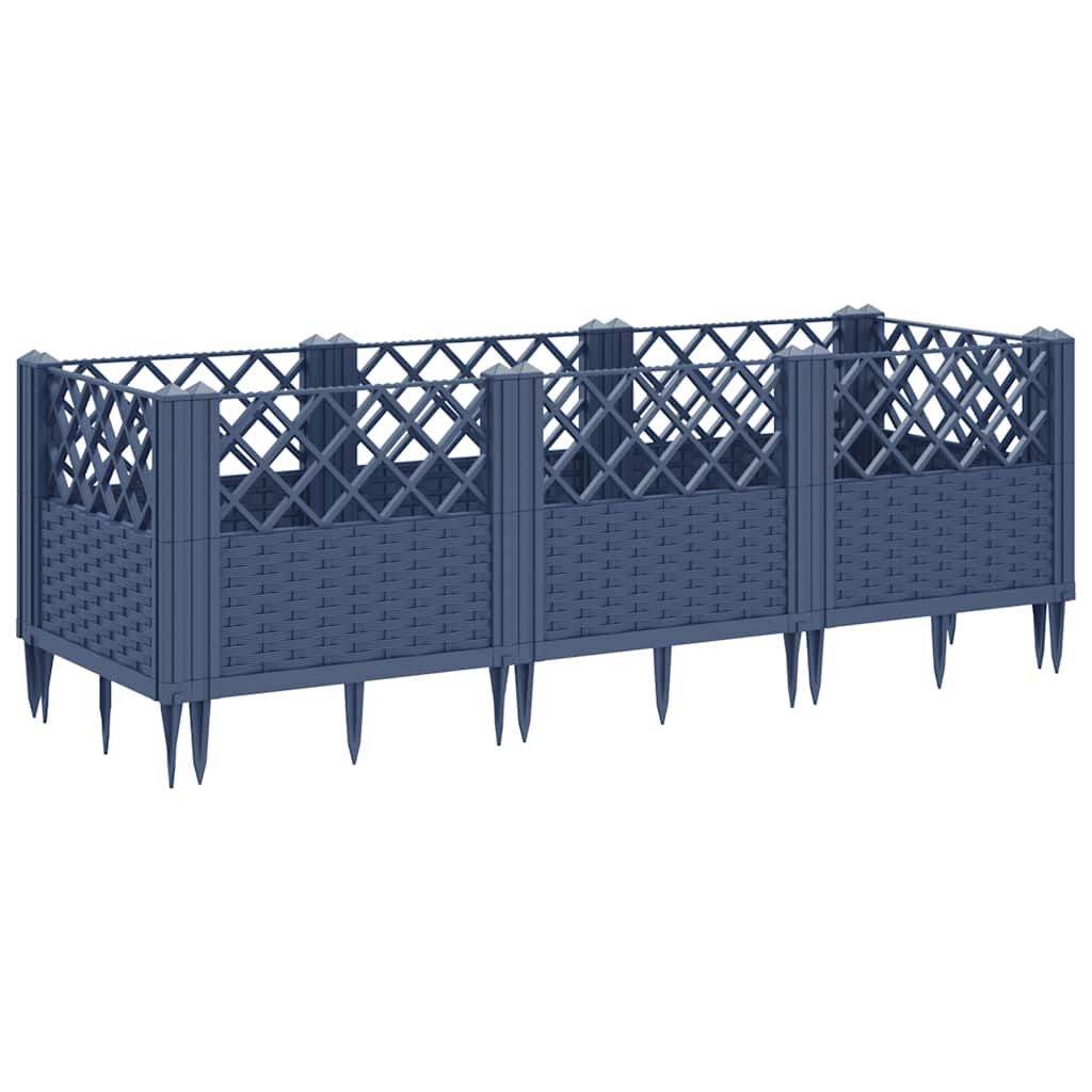 vidaXL Ζαρντινιέρα με Πασσάλους Μπλε Γκρι 123,5x43,5x43,5εκ. Πολυπροπυλένιο