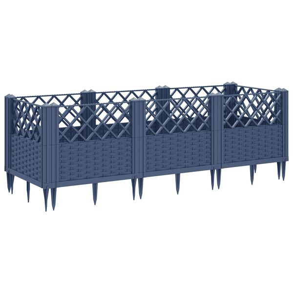 vidaXL Ζαρντινιέρα με Πασσάλους Μπλε Γκρι 123,5x43,5x43,5εκ. Πολυπροπυλένιο