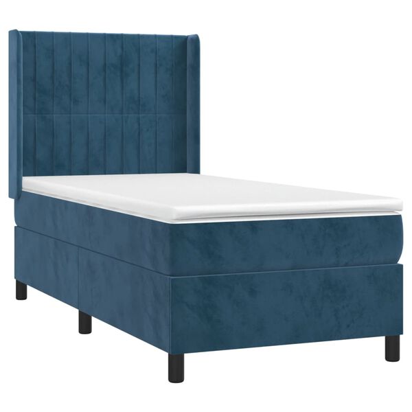 vidaXL Κρεβάτι Boxspring με Στρώμα & LED Σκ. Μπλε 90x190 εκ. Βελούδινο