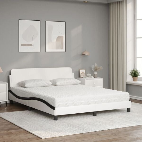 vidaXL Κρεβάτι με Στρώμα Μαύρο/Λευκό 160x200 εκ. από Συνθετικό Δέρμα