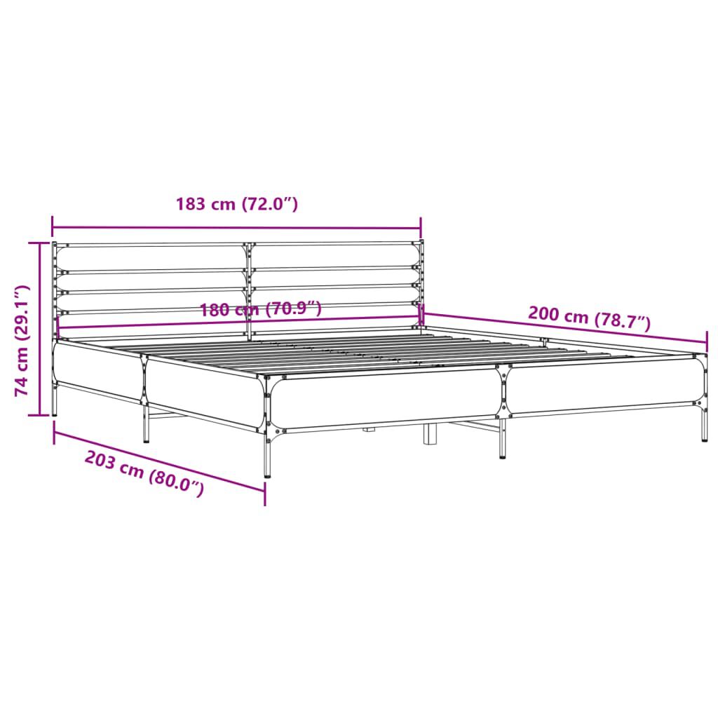 vidaXL Πλαίσιο Κρεβατιού Καφέ Δρυς 180x200 εκ. Επεξ. Ξύλο & Μέταλλο