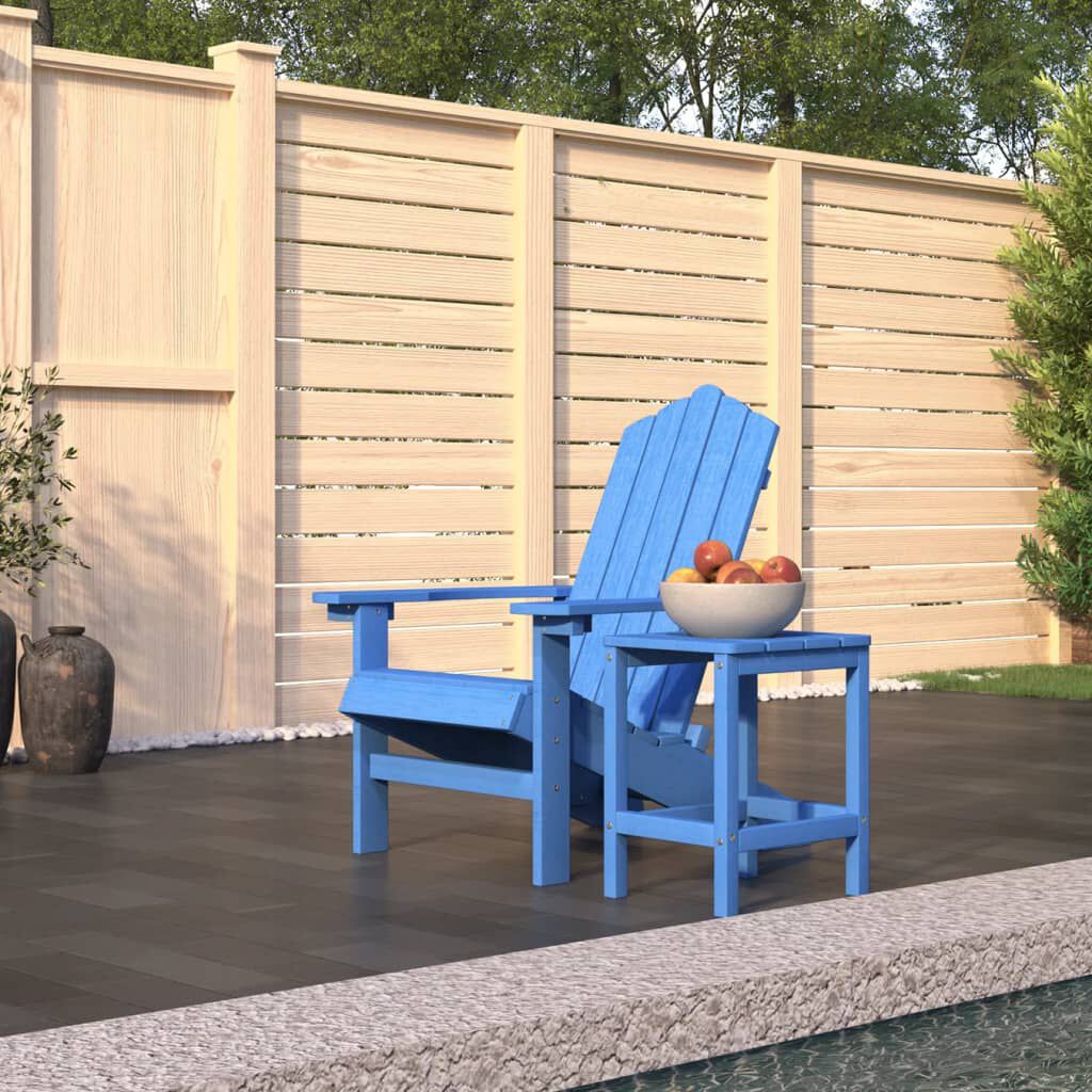 vidaXL Καρέκλα Κήπου Adirondack Γαλάζια από HDPE με Τραπεζάκι