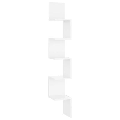 vidaXL Γωνιακή Ραφιέρα Τοίχου Γυαλ. Λευκή 20x20x127,5 εκ. Μοριοσανίδα
