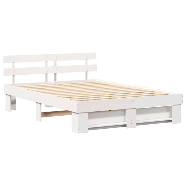 vidaXL Σκελετός Κρεβατιού Λευκό 140 x 200 cm Μασίφ ξύλο πεύκου