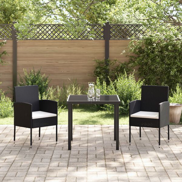 vidaXL Σέτ φαγητού για κήπο με μαξιλάρι 3 pcs Γκρι Πολυ ράταν
