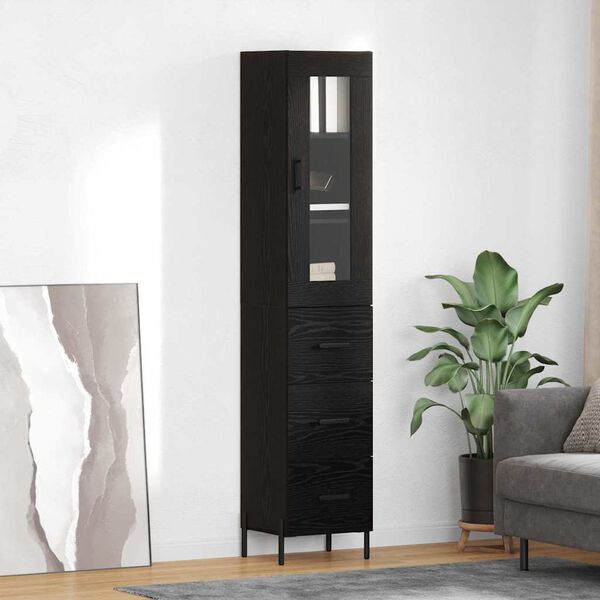 vidaXL Highboard &Mu;&alpha;ύ&rho;&eta; &Omicron;&xi;&upsilon;ά 34,5 x 34 x 180 &epsilon;&kappa;. &Epsilon;&pi;&epsilon;&xi;&epsilon;&rho;&gamma;&alpha;&sigma;&mu;έ&nu;&omicron; &xi;ύ&lambda;&omicron;