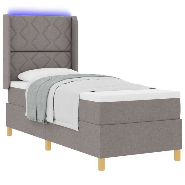 κρεβάτι Box Spring με στρώμα & LED taupe 80x200 εκ. ύφασμα